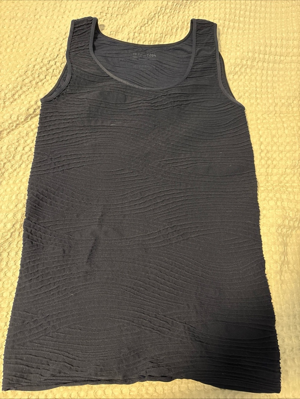Tees by Tina Lattice Tank One Size Ink Dark Navy Textured Stretch Seamless USA